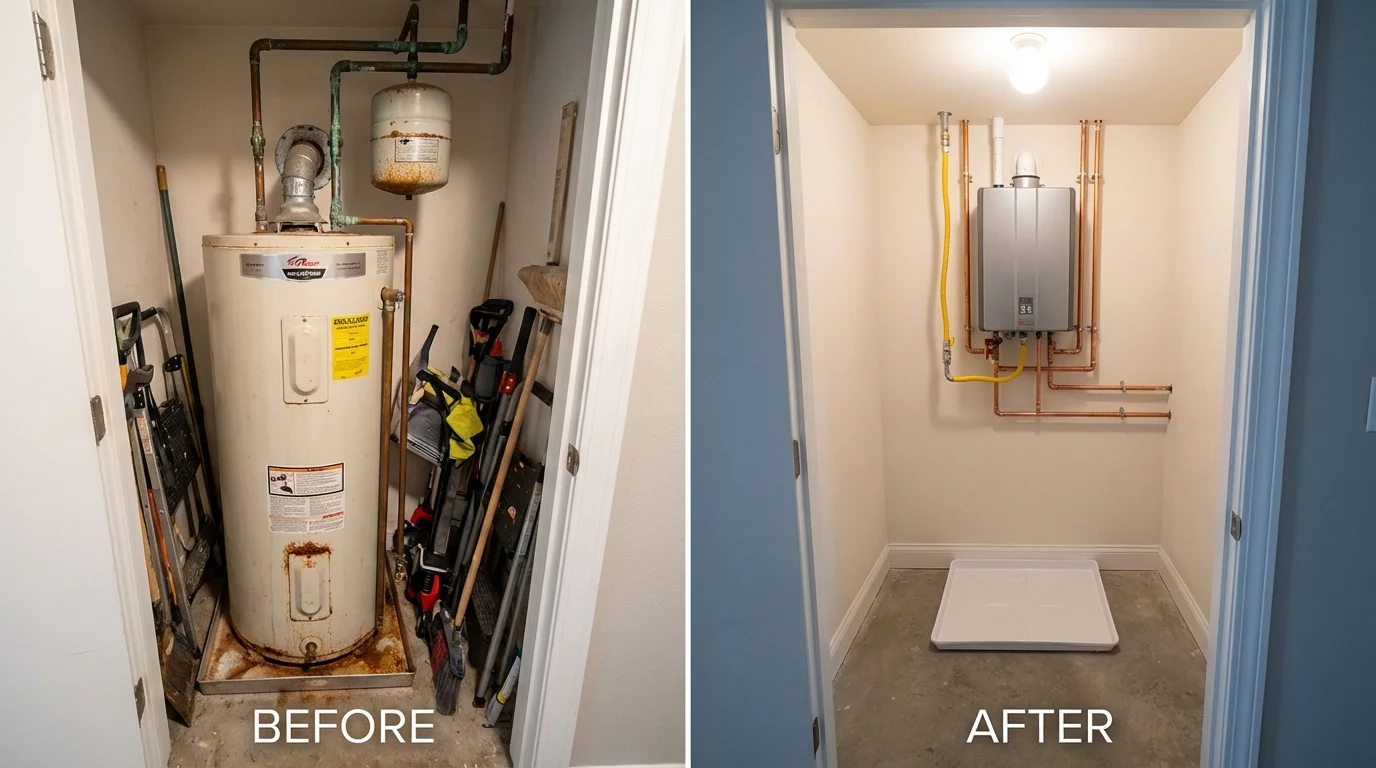 Tank water heater versus wall-mounted tankless unit comparison for Bagdad, AZ homeowners